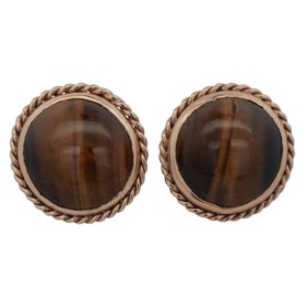 Pair of 14k Gold & Tigers Eye Earrings
