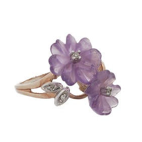 14k Gold & Amethyst Floral Ring