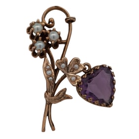 Antique 14k Gold & Amethyst Brooch