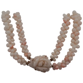 Vintage 14K Gold & Angel Skin Coral Necklace