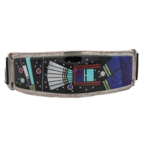 Native American Clayton Tom Sterling Silver & Stone Inlay Bracelet