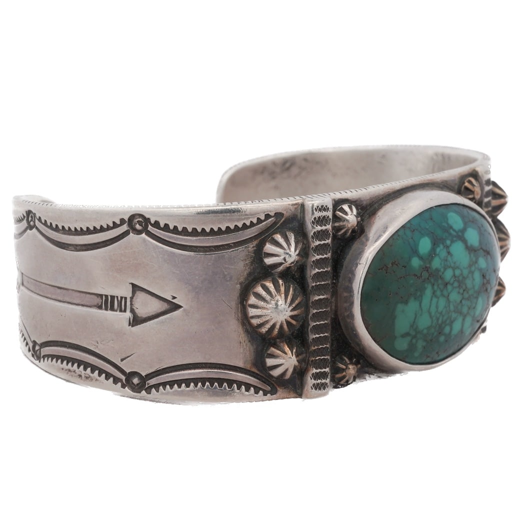 Native American Heavy Sterling Silver Turquoise Cuff (1 of 6)