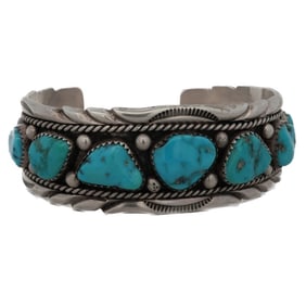 Native American ESM Sterling Silver & Turquoise Cuff