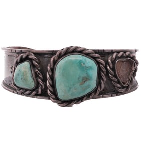 Navajo Old Pawn Sterling Silver & Turquoise Cuff