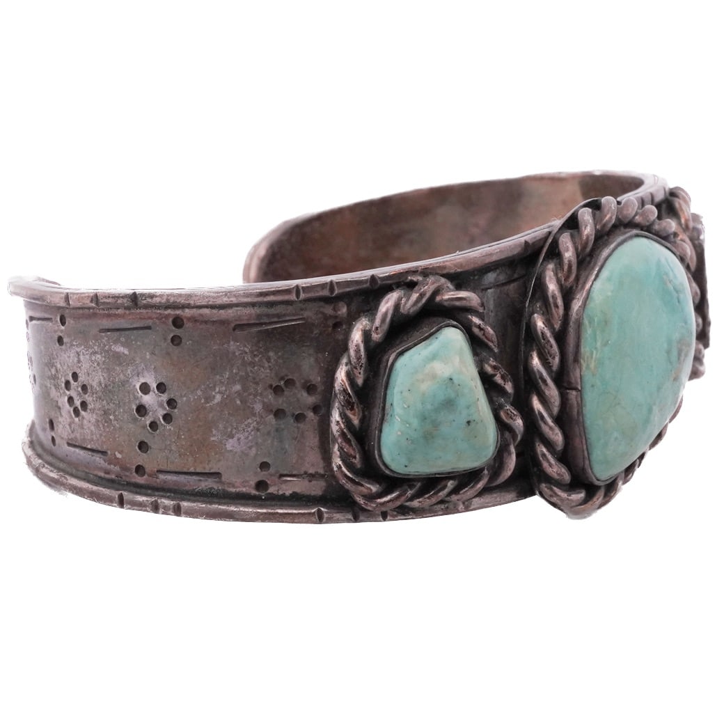 Navajo Old Pawn Sterling Silver & Turquoise Cuff (1 of 5)