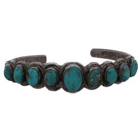 Navajo Old Pawn Silver & Turquoise Cuff
