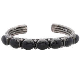 Native American Sterling Silver & Onyx Cuff