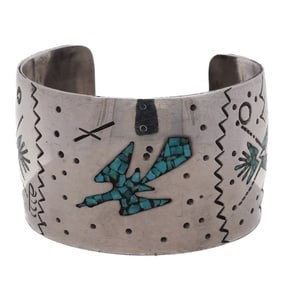 Navajo Gene Gibson Sterling Silver & Turquouse Cuff