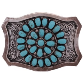Signed Native American Sterling & Turquoise Belt Buckle
