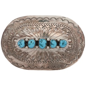 Native American DC Thomas Sterling & Turquoise Belt Buckle