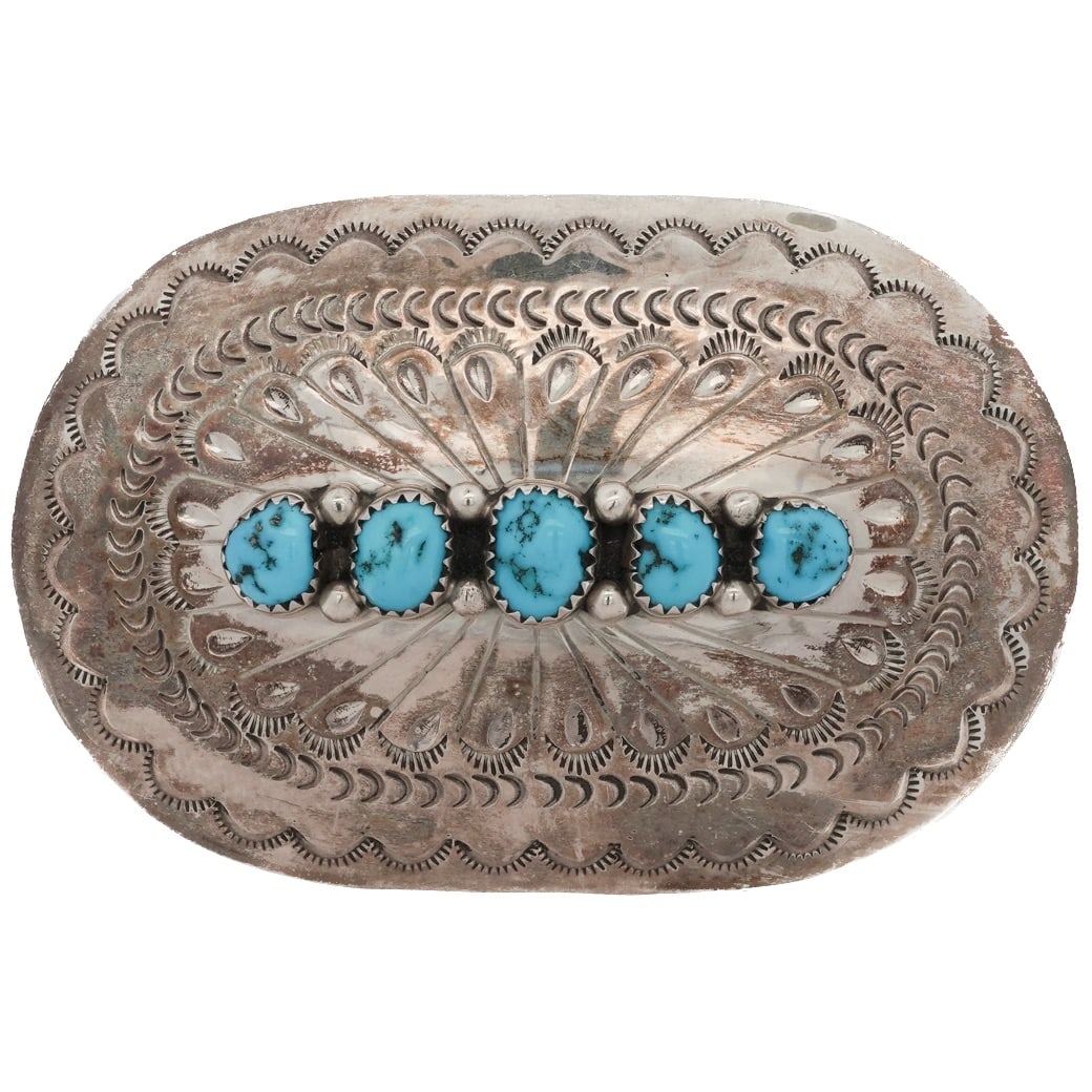 Native American DC Thomas Sterling & Turquoise Belt Buckle (1 of 4)