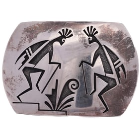 Native American Signed Sterling Silver Belt Buckle