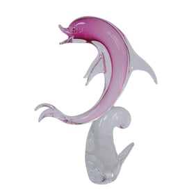 Large Marano Glass Dolphin Sculpture On Wave
