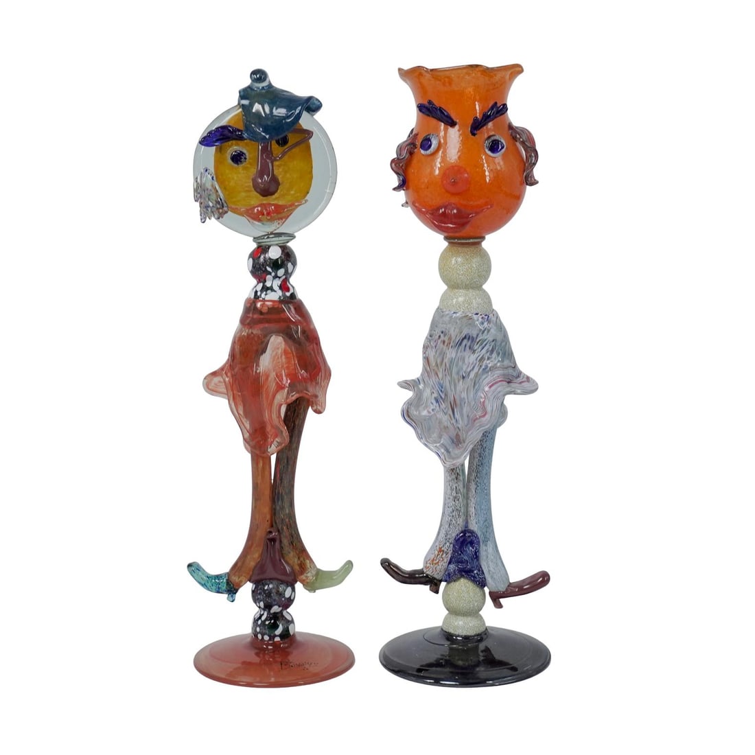 (2pc) Signed Vintage Murano Hand Blown Glass Clowns (1 of 16)