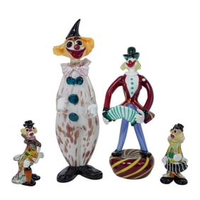 (4pc) Murano Hand Blown Glass Clown Figurines