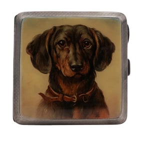 S Blanckensee and Son Ld. (Birmingham, reg. 1897) Sterling Enameled Dog Cigarette Case