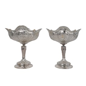 Victorian Pair of Silver Plated Repousse Footed Bowls