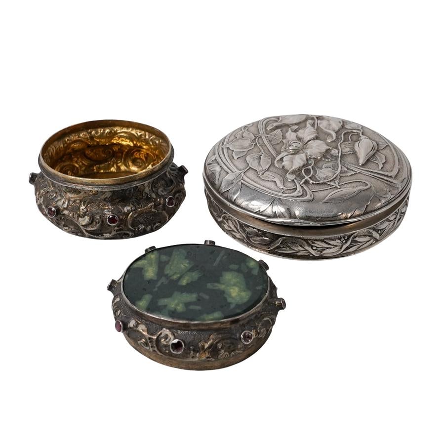 (2 Pc) Antique Swiss & Austrian Silver Repoussé Boxes (1 of 10)