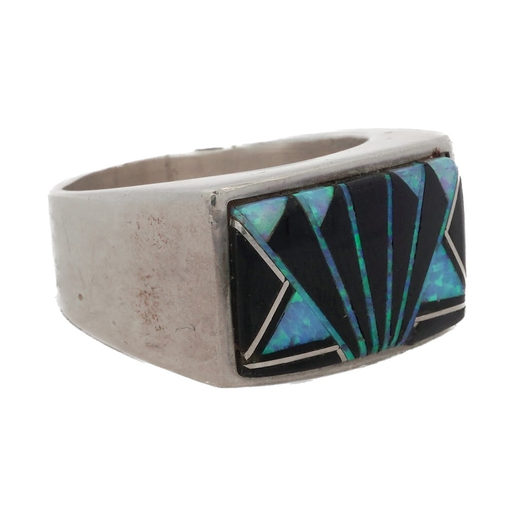 Navajo Calvin Begay Sterling Onyx & Opal Ring (1 of 5)