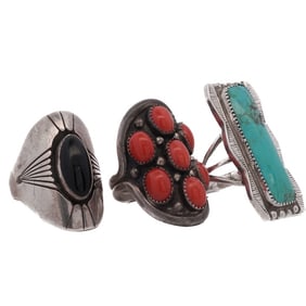 (3 Pc) Southwest Sterling Silver & Semi Precious Stone Rings