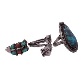 (3 Pc) Navajo Sterling Silver & Semi Precious Stone Rings
