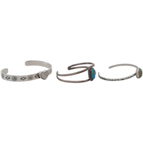(3 Pc) Native American Sterling Silver Cuff Bracelets