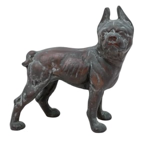 Antique Bronze Boston Terrier Dog Figurine