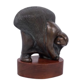 Signed Cast Bronze Sculpture on Wooden Base
