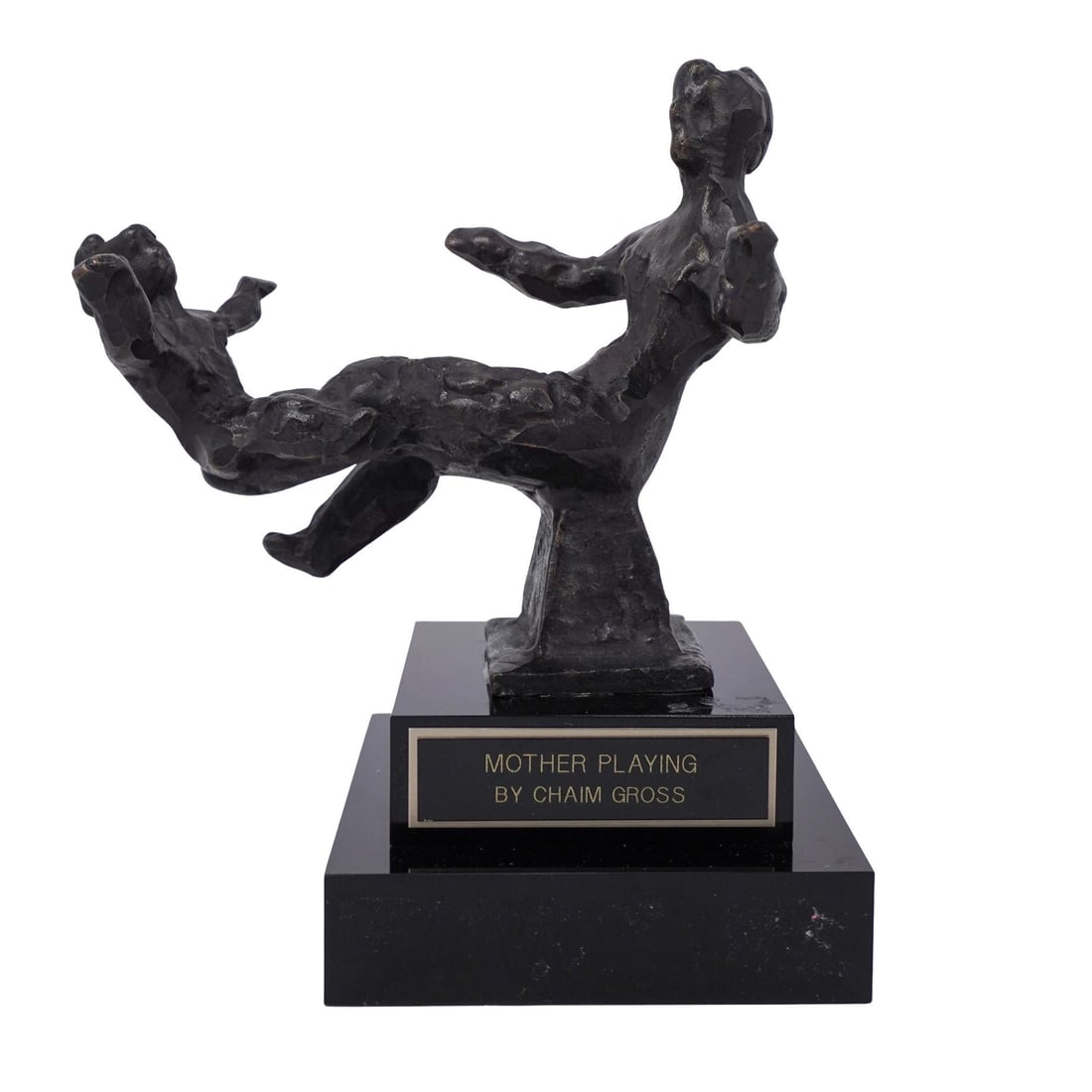Chaim Gross (1902-1991) "Mother Playing" Bronze Sculpture: Chaim Gross (1902-1991) "Mother Playing" Bronze Sculpture1948, USALimited edition bronze sculpture of a mother and child playing. It was cast with artist signature and numbered 1/8. The piece is mount