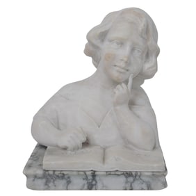 Antique "The Young Thinker" Carved Marble Sculpture