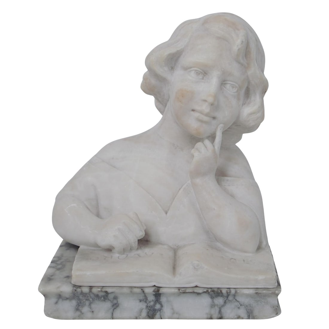 Antique "The Young Thinker" Carved Marble Sculpture (1 of 6)