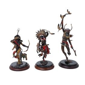 (3pc) The Franklin Mint by R.F. Murphy Native American Polychrome Bronzes