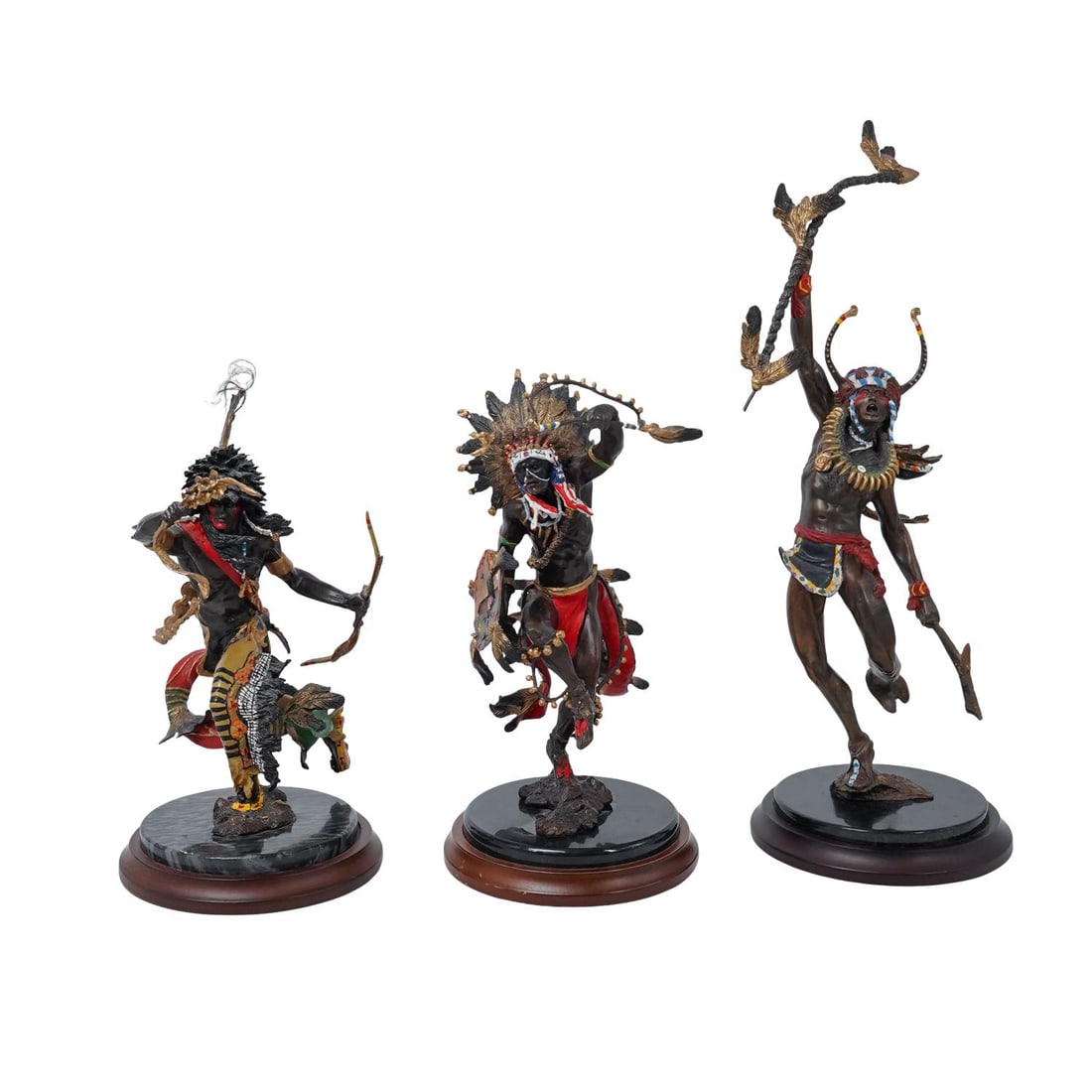 (3pc) The Franklin Mint by R.F. Murphy Native American Polychrome Bronzes (1 of 20)