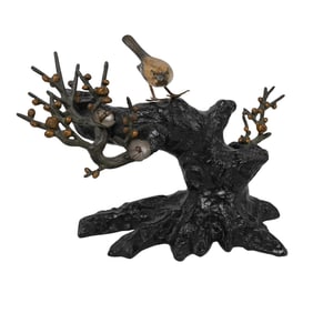 Vintage Japanese Bronze Bird on a Branch