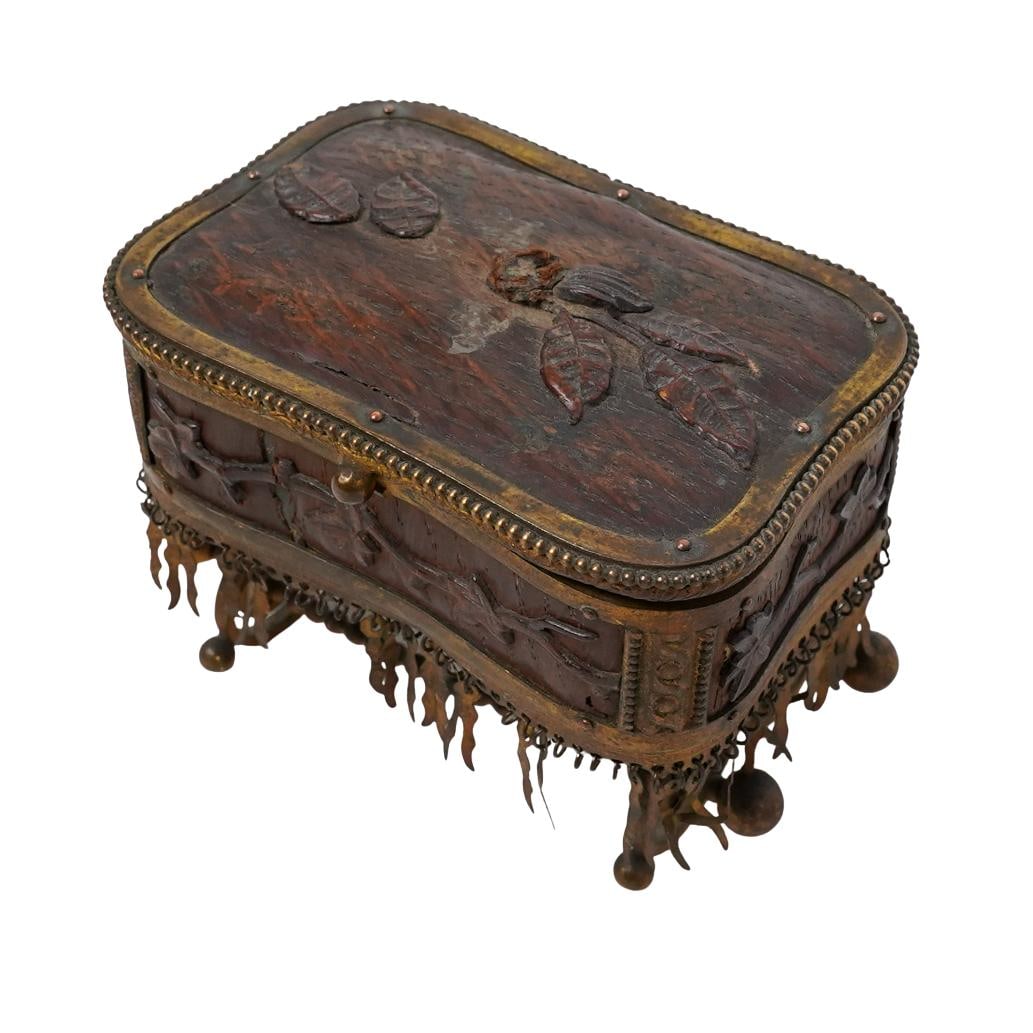 Antique Victorian Carved Wood and Brass Trinket box / Jewelry casket (1 of 6)