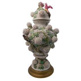 Large German "Snowball" Style Floral Porcelain Lidded Vase
