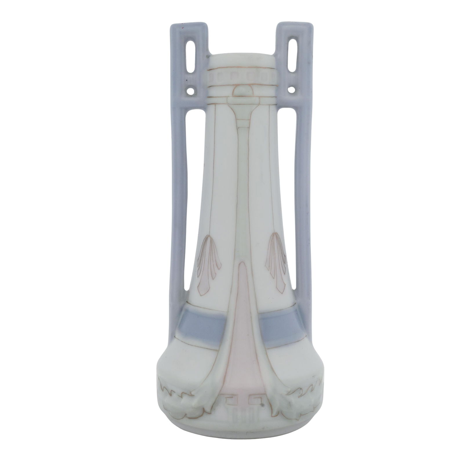 Art Nouveau Galluba & Hoffman Porcelain Vase: Art Nouveau Galluba & Hoffman Porcelain Vase1905-1915, GermanyArt nouveau era porcelain vase, made by Galluba & Hoffman. Featuring delicate hand painted pastel enamels of stylized drapery and tassel m