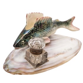 Malo les Bains Lustre Porcelain and Mother of Pearl Inkwell