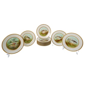 (12 pc) Antique M. Z. Austria A. Roth Fish Dinner Plates