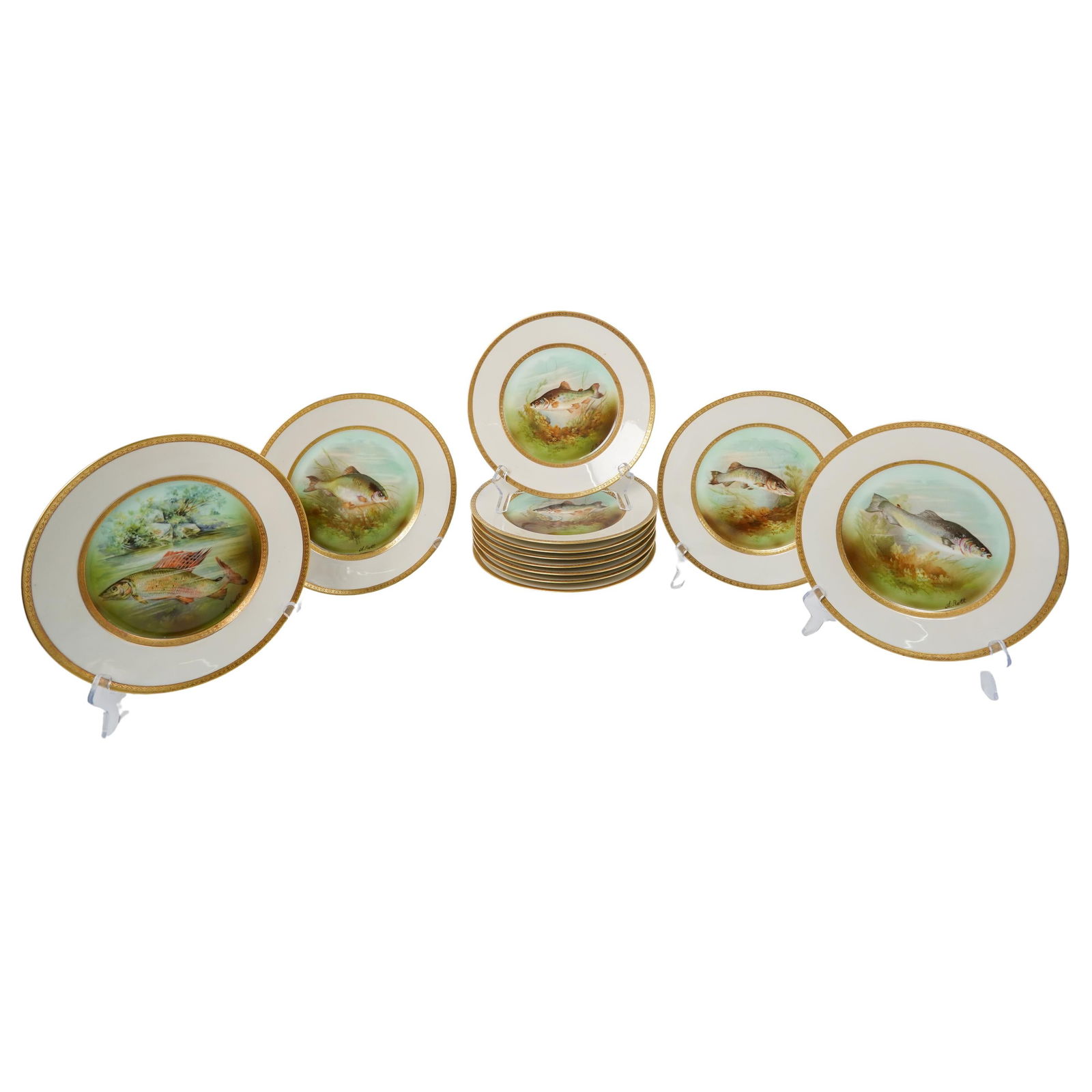 (12 pc) Antique M. Z. Austria A. Roth Fish Dinner Plates: (12 pc) Antique M. Z. Austria A. Roth Fish Dinner Plates19th century, Austria12 pcs set of Antique M. Z. Austria Fish Dinner Plates signed A. Roth. The company was founded 1884 , the mark Double-heade