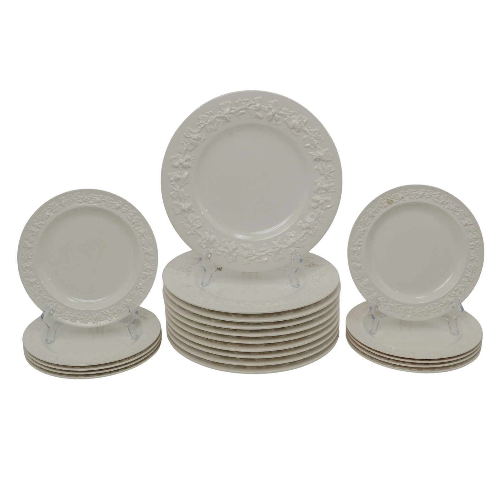 (20pc) Vintage Wedgwood "Patrician" Porcelain Plates: (20pc) Vintage Wedgwood "Patrician" Porcelain Plates20th century , England20pc Wedgwood "Patrician" 10 Dinner and 10 salad plates. The plates are made of Ivory -colored china and feature an embossed ,