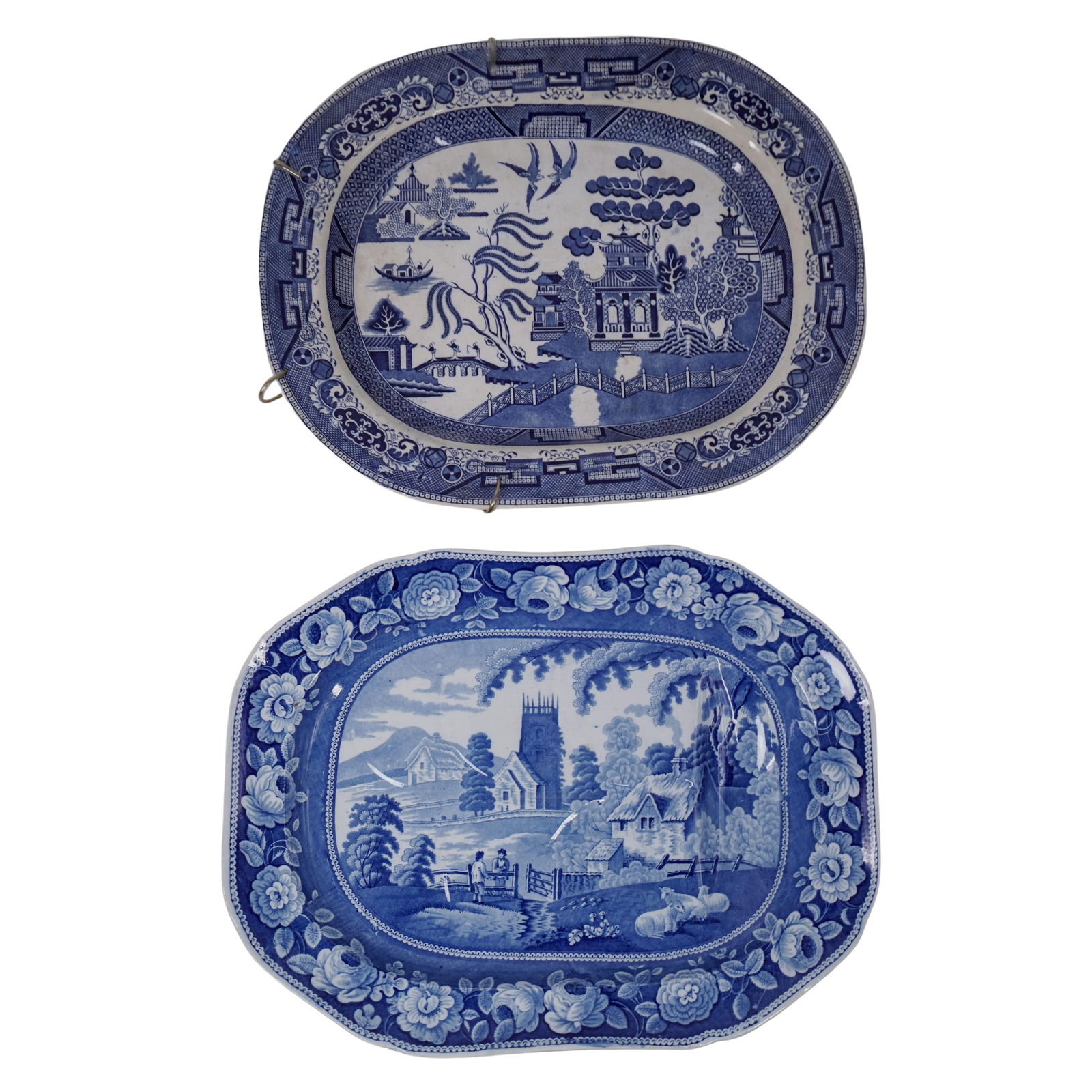 (2 pcs) Large Blue and White Porcelain Platters (1 of 8)