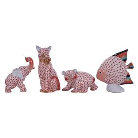 (4pc) Herend Porcelain "Rust Fishnet" Porcelain Figurines