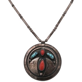 Navajo Sterling Silver Coral & Turquoise Necklace