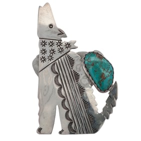 Navajo M. Begay Sterling Silver & Turquoise Brooch