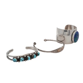 (3 Pc) Sterling Silver & Semi-Precious Gemstone Cuff Bracelets