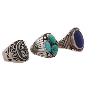 (3 Pc) Native American Sterling & Semi Precious Stone Rings