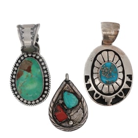 (3 Pc) Native American Sterling Pendants (Angie C, Lucien Koinva, Larry Begay)