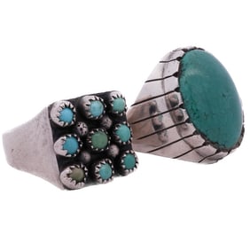 (2 Pc) Native American Sterling Silver & Turquoise Rings