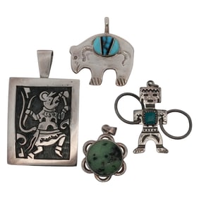 (4 Pc) Native American Sterling & Semi Precious Stone Pendants